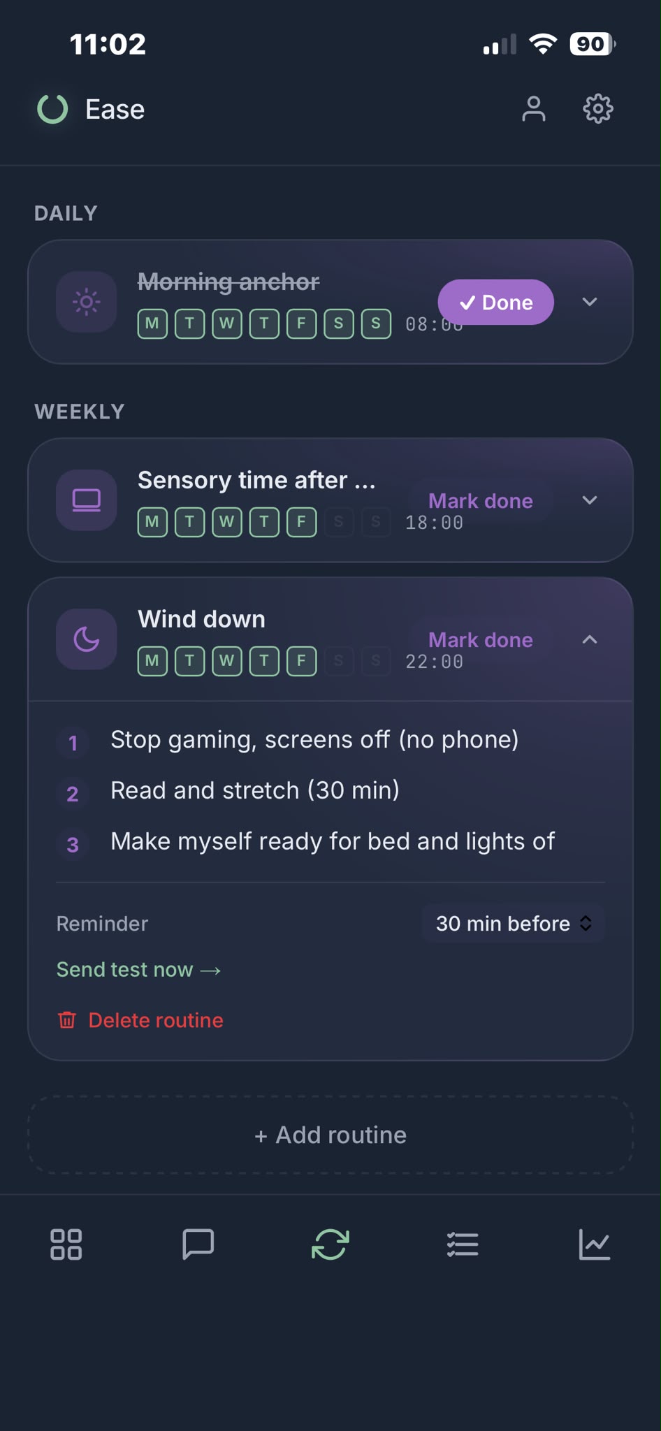 Ease routines tab